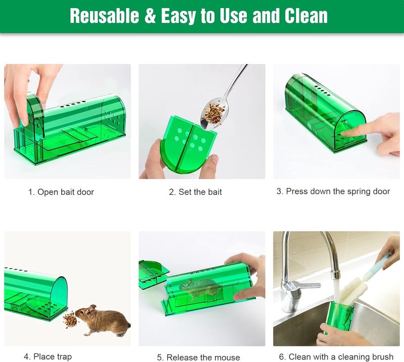 Wanqueen 6 Pcs Humane Mouse Traps Indoor for Home, Live Mouse Trap, Reusable Mice Trap Catcher for House & Outdoors - Image 3